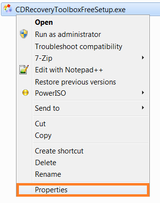 Right-click the program and click Properties